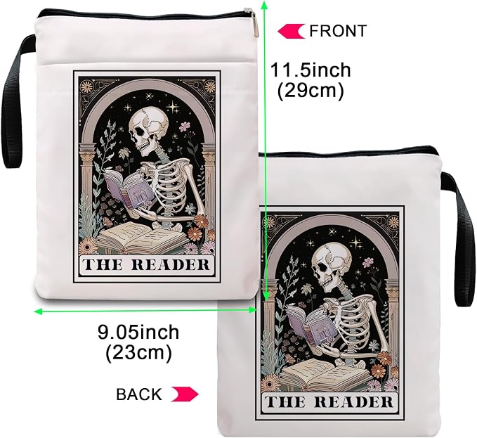Book Sleeves with Zipper, Book Sleeve for Book Lovers, The Reader Tarot Card Book Sleeves, Book Pouch Kindle Protector, Gifts for Women Teacher Librarian Bookworm Bookish (White-C, Large)
