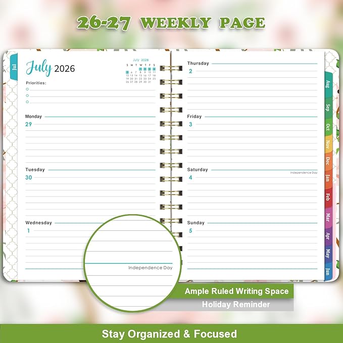 2026-2027 Planner - Weekly & Monthly Planner 2026-2027 with Tabs, 6.4" x 8.5", Jul 2026 - Jun 2027, Hardcover, Strong Binding, Thick Paper, Back Pocket, Elastic Closure, Inspirational Quotes