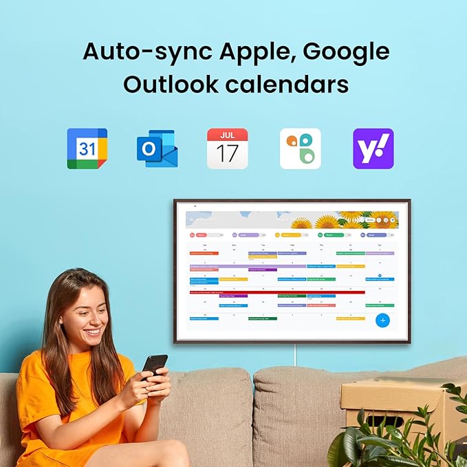 Apolosign 27-inch 4K Digital Calendar: Dual Mode Smart Wall Planner, No Subscription, Install Apps, Sync Calendars, Electronic Touchscreen Interactive Display for Family Schedules, Chore Chart - with Stand (Dark Oak)