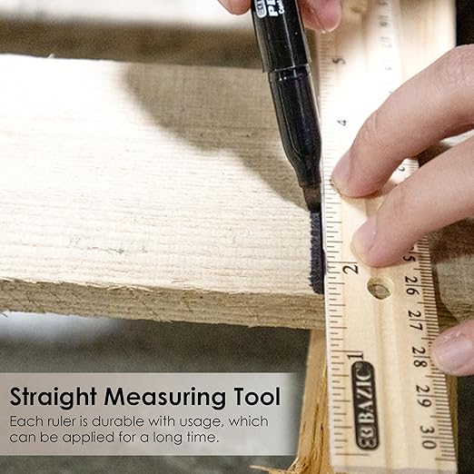 BAZIC Products Wooden Ruler – Single Metal Edge Drafting Ruler for Measuring, Drawing & Crafting, Wooden Straight Edge Ruler for School & Office, 12 Inch, 288-Packs