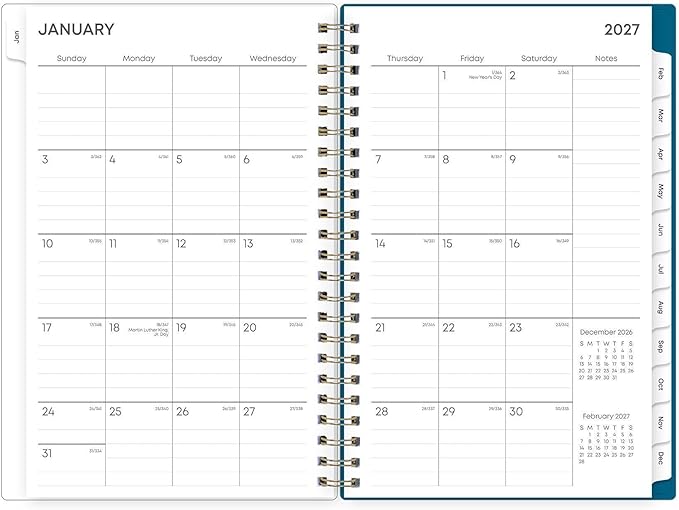 Blue Sky 2027 Weekly and Monthly Planner Calendar, January 2027 - December 2027, 5" x 8", Flexible Frosted Cover, Laminated Tabs, Durable Twin Wire Binding, Bakah Blue