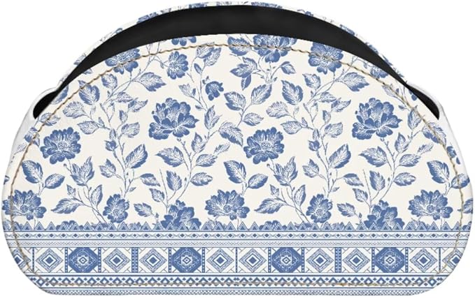 Blue and White Flower Office Desk Organizers with 5 Compartments, Remote Control Holder Desktop/TV Stand/Nightstand Remote Caddy,for Glasses/Cosmetic Brushs/Pens