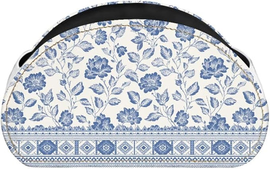 Blue and White Flower Office Desk Organizers with 5 Compartments, Remote Control Holder Desktop/TV Stand/Nightstand Remote Caddy,for Glasses/Cosmetic Brushs/Pens