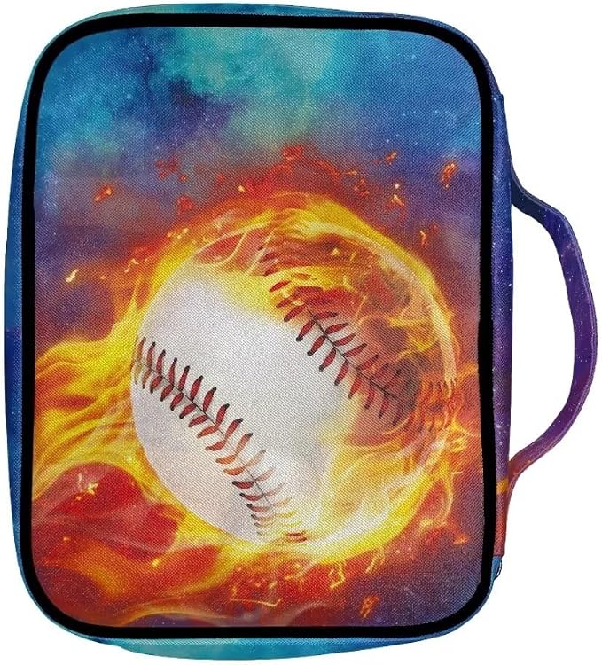 Coldinair Fire Baseball Bible Cover for Kids Teen Men,Galaxy Church Bible Protective Book Case with Pen Slot Handle & Zippered Pocket Red Marble Travel Christian Bible Accessories,Blue