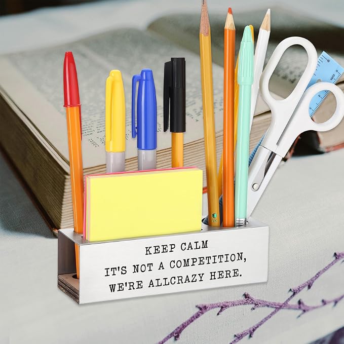 Funny Office Desk for Women, KEEP CALM, IT’S NOT A COMPETITION, WE’RE ALL CRAZY HERE, Humor Gift for Coworkers Colleagues Stressful Jobs joke Gift,Office Pencil Holder for Desk SD283