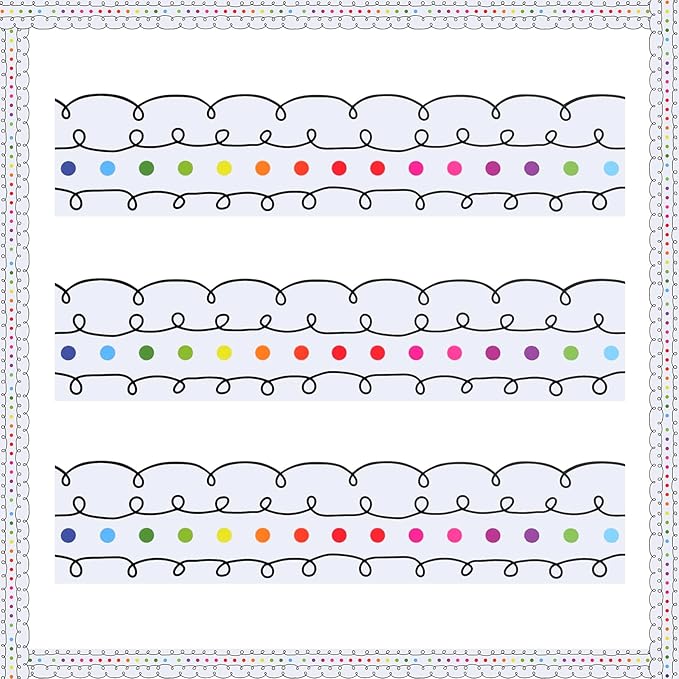 Leinuosen 50.5 ft Bulletin Board Border 44 Pcs Squiggles and Dots Die Cut Border Trims with 20 Sheet Glue Point Bulletin Back to School Decoration for Classroom School Office (Colorful Dots)