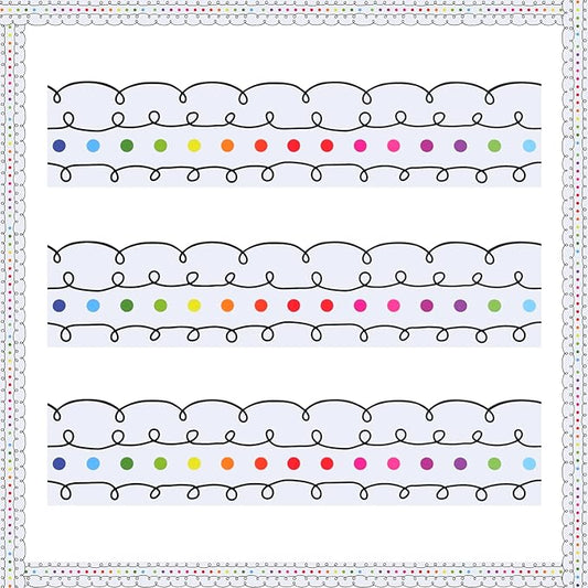 Leinuosen 50.5 ft Bulletin Board Border 44 Pcs Squiggles and Dots Die Cut Border Trims with 20 Sheet Glue Point Bulletin Back to School Decoration for Classroom School Office (Colorful Dots)