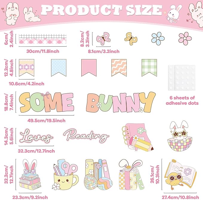 Easter Bulletin Board Set Some Bunny Loves Reading Classroom Decoration Easter Eggs Bunnies Bulletin Board Cutouts for Library Classroom School Holiday Chalkboard Wall Decor