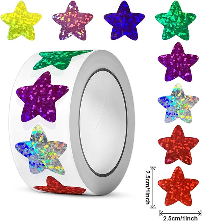 Sparkly Foil Small Star Stickers 500Pcs Multicolor Star Stickers 1" Diameter for Kids Reward, Arts and Crafts and Home Teacher Supplies Planner and Classroom (Multicolor 500pcs)