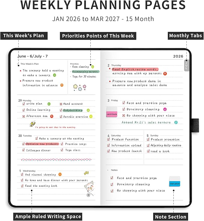 AHGXG Pocket Calendar 2026-2027, July 2026 - June 2027, Academic Planner, Weekly and Monthly, Small Size for Purse, Hardcover, 12-Month Tabs, for Women, School, 3.9"X 6.7" (Black)