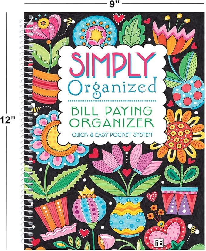 Current Mary Engelbreit Bill Paying Organizer Book - 9" x 12” Personal Account Book, Spiral Bound, 14 Storage Pockets, 32 Label Stickers, Monthly Finance & Payment Management Tracker for Home & Office