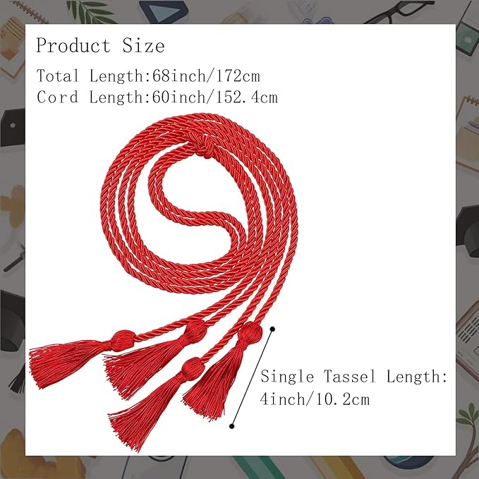 Graduation Double Honor Cords with Tassels Braided Academic Ropes for High School College Ceremony 68 Inch (Red)