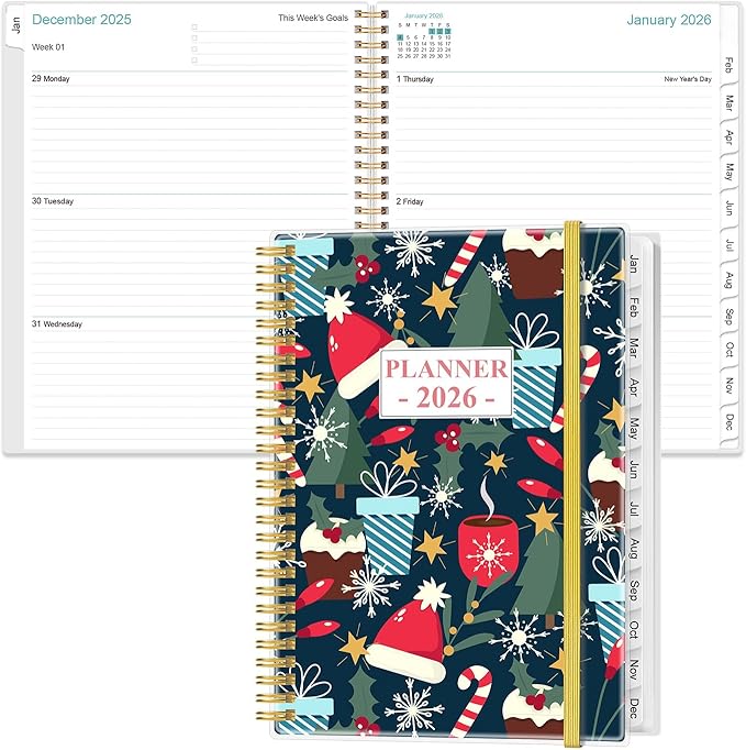 2026 Planner - 8.5" x 11" Planner 2026 from January 2026 to December 2026 with 12 Monthly Tabs, Flexible Cover, Inner Pocket, Christmas tree