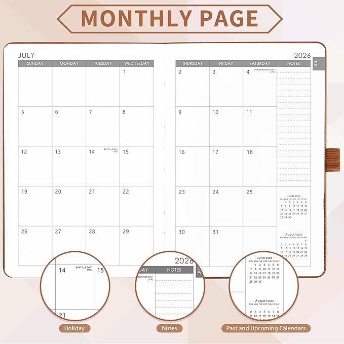 2026-2027 Planner - Academic Planner 2026-2027 Weekly Monthly Planner, July 2026 - June 2027, 5.7'' x 8.4'', Thick Paper, Leather Cover, Pen Holder, Back Pocket, Perfect Daily Organizer - Brown