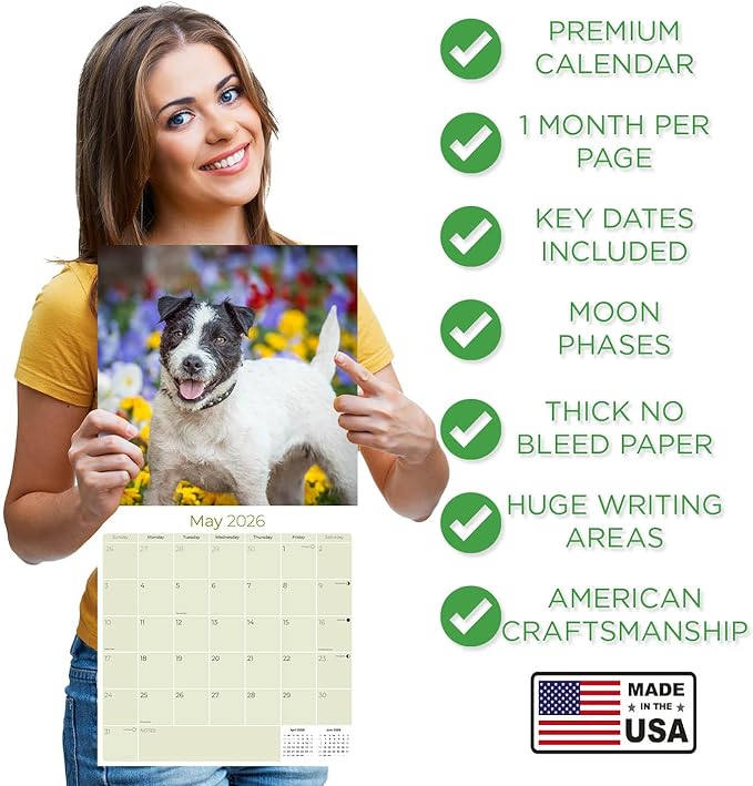 Jack Russell Calendar 2026 by MegaCalendars – Monthly Dog Breed Wall Calendar, Made in USA