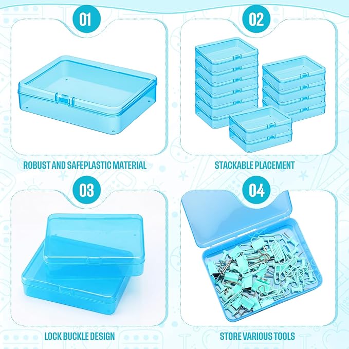 Dunzoom 25 Pcs Plastic Crayon Boxes with Lids, 4.53 x 3.35 x 1.1 Inches Stackable Small Storage Organizer Containers Crayon Pencil Case for Art Crafts Jewelry Beads Office Supplies(Blue)