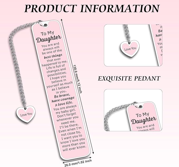 5th Grade Graduation Gifts for Girls, Graduation Gift for Daughter, Daughter Gifts from Dad Mom, Bookmark for Daughters, Pink Bookmark, Back to School Supplies for Girls