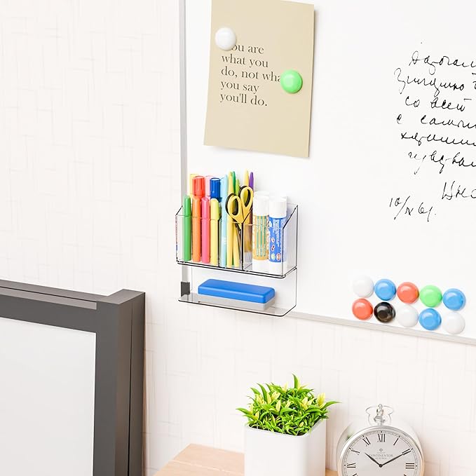 Yieach Clear Magnetic Dry Erase Marker Holder for Whiteboard,Non-Slip Magnet Expo Marker Holder and Magnetic Cup for Dry Erase Markers,Acrlic Pencil Pen Holder for Locker,Classroom,White Board,Office