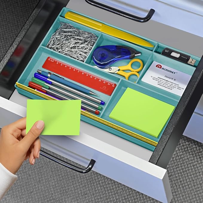 Acrimet Desk Drawer Organizer Tray with 8 Compartments – Multi-Purpose Bin for Office Supplies, Makeup, and Accessories – Fits inside Drawers or Desktops, 12.75" x 8" x 1.06" (Plastic) (Green Color)