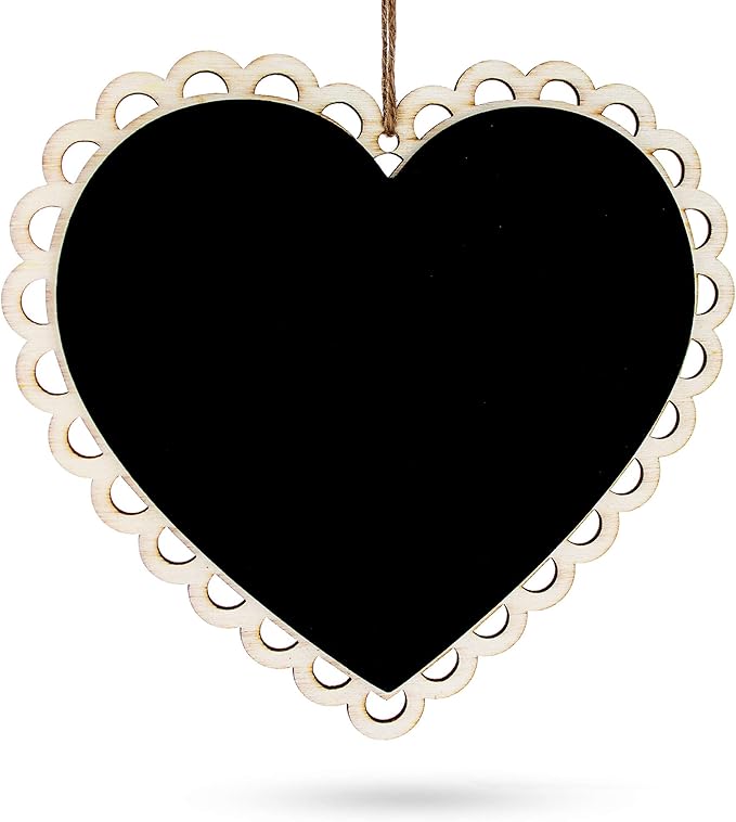 BestPysanky Heart Shaped Chalkboard Wall Sign Wooden Hanging Erasable Blackboard for Decor and Display 6 Inch Wide
