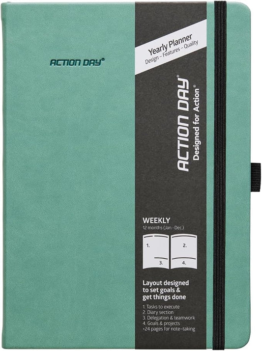 Action Day 2026 Weekly Planner - Effective Planning System to Increase Productivity,To-Do List,Weekly Goals,Projects,Teamwork,Daily Diary,Yearly & Monthly overview, Notes Pages (Green, 7x9 Inch)