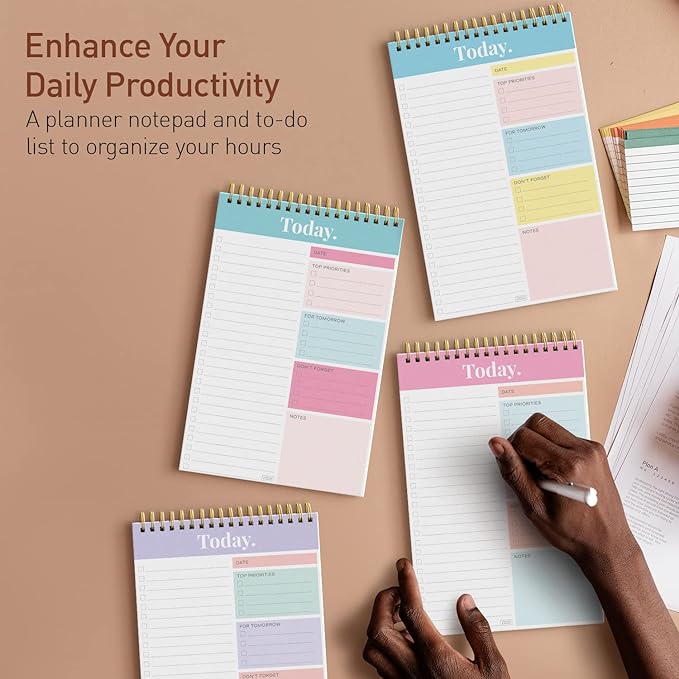 Sweetzer & Orange Daily & Weekly To Do List Notepad – Undated Work Planner & Organizer with Wish List Section, 52-Sheet Coiled Task Pad for Productivity – SET OF 4 To Do List Notebook for Work