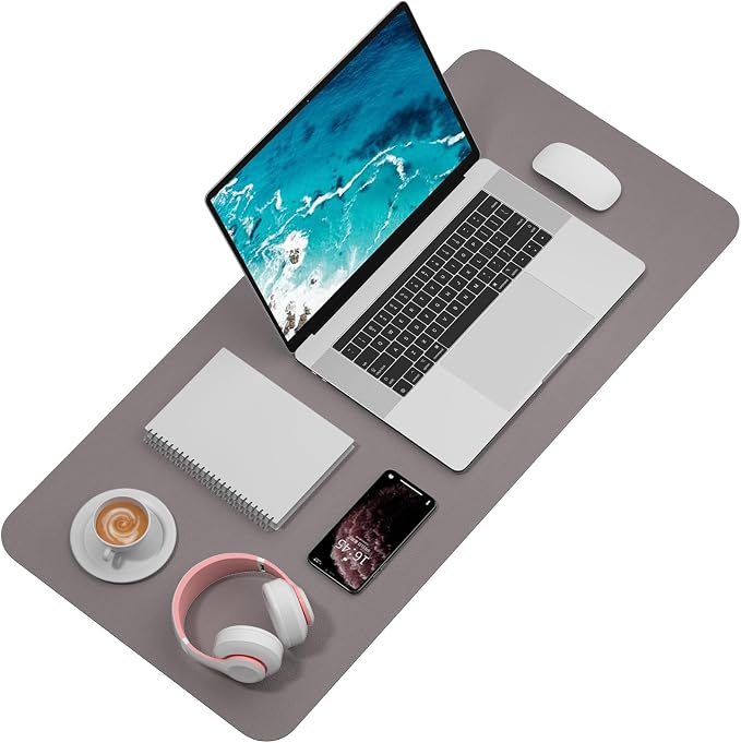 Desk Pad, 35.5" x 17" PU Leather Mat, XXL Extended Mouse Waterproof Blotter Protector, Ultra Thin Large Laptop Keyboard Non-Slip Writing Pad for Office Home, Light Gray