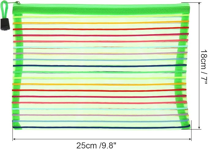 PATIKIL Mesh Zipper Pouch, 12 Pack Nylon A5 Size Pen Pencil Case Document Toiletry Cosmetic Makeup Zipper Travel Pouch Organizer for Office, Green