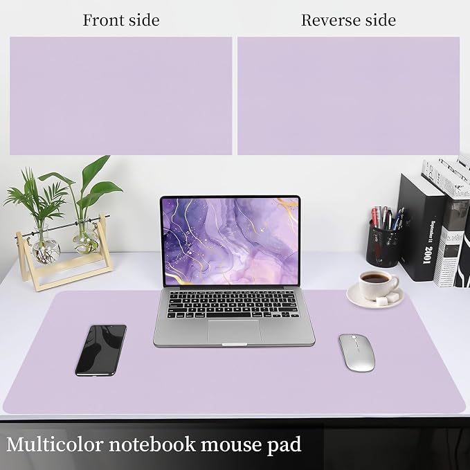 Bloss Light Purple Desk Mat, Double-Sided Leather Desk Pad, Desk Matt for Desktop, Waterproof Desk Pad Mat, Computer Mat for Office Work/Home - 31.5" x 15.7"