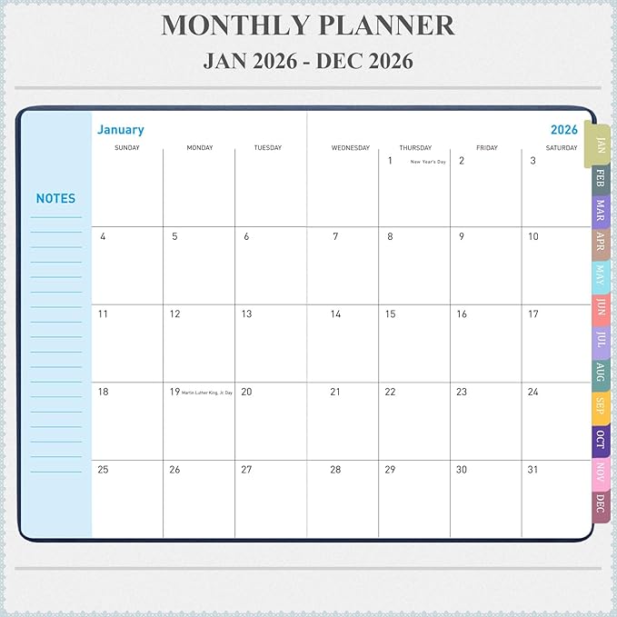Tiankool Planner 2026, Jan 2026 - Dec 2026 Weekly Monthly Planner with Stickers, Elastic Closure, Inner Pocket, Round Corner, 5.8" x 8.25" - Blue