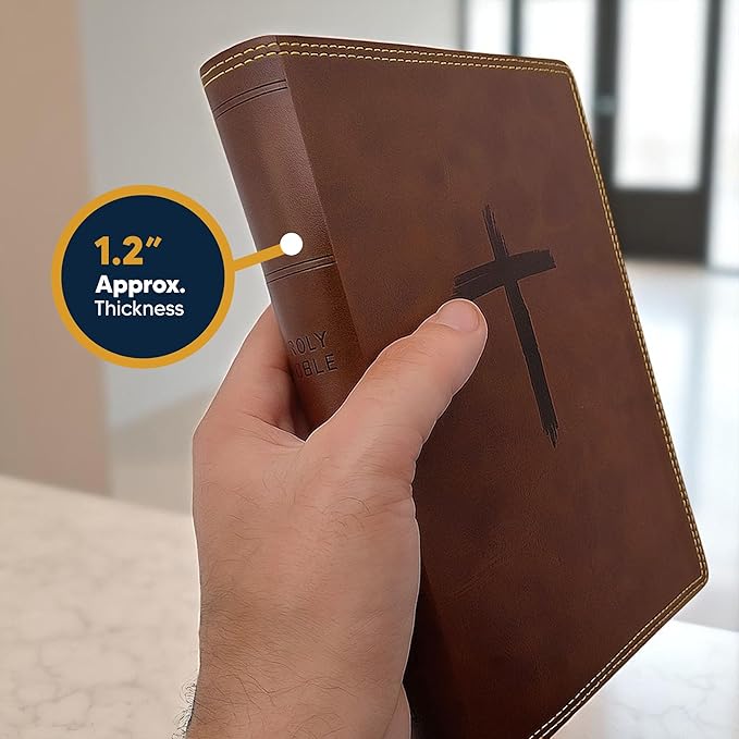Custom Personalized Brown NKJV Kids Holy Bible | Medium Text | Engraved Name On Cross Emblem Faux Leather Cover | New King James Version