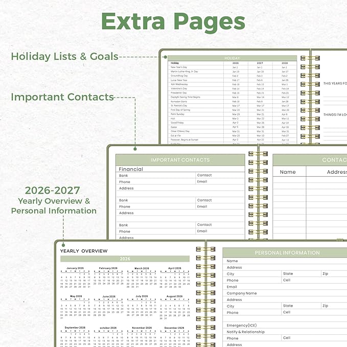 Oucaru Undated Daily Planner, A5 Spiral Notebook with Hourly Schedule, To Do List, Priorities, and Notes for Productivity - Easily Organize Your Tasks, Appointments & Goals for Women