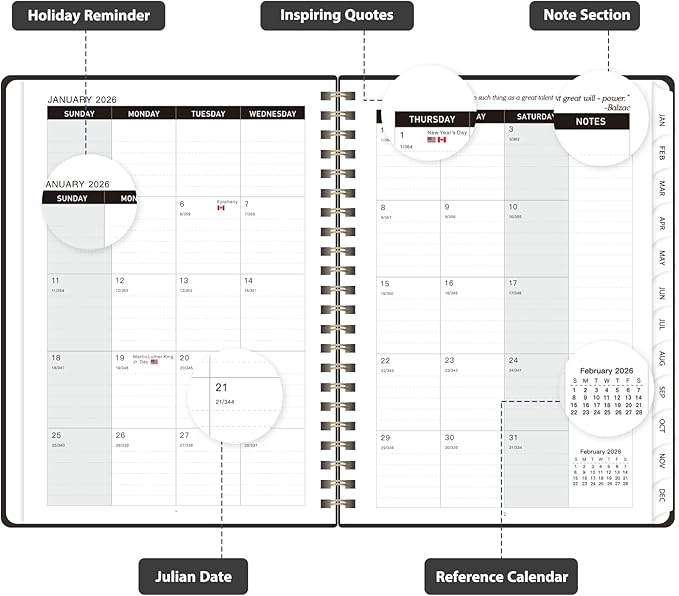 2026 Planner, Weekly and Monthly Calendar Planning Agenda, Jan 2026 - Dec 2026, Academic Planner Book, Desk Accessories and Office Supplies for women & men - A5 (6.3'' x 8.5'')