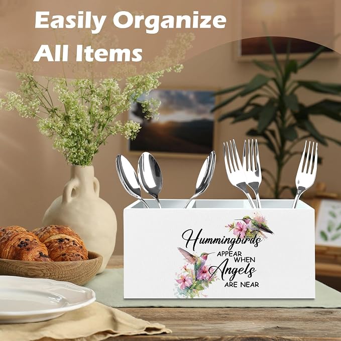 DILSJ Memorial Gifts Pen Pencil Holder Organizer for Desk, Sympathy Bereavement Gifts for Women, Hummingbird Floral Wooden Box Signs for Home Bedroom Office Desk Tabletop Decoration Supplies