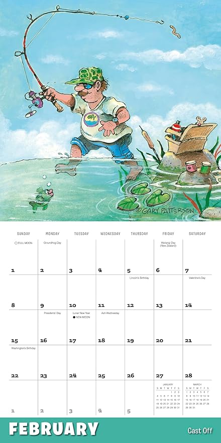 Gone Fishing 2026 Wall Calendar, 12-Month Fishing Humor & Cartoon Calendar by Gary Patterson, 12" x 12", Monthly Calendar 2026 Planner with Large Grids for Office or Home