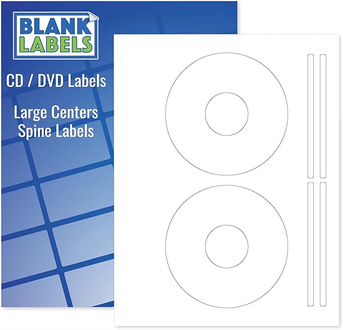 CD/DVD Label | Qty 50 Disc, 100 Spine | 25 Sheets Total | Permanent White Matte | Compatible with Inkjet and Laser Printer | Blank Labels