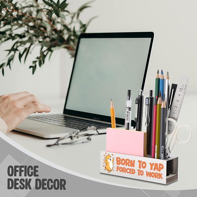 FOKCBOCM Funny Office Pen Holder with Hamster Design, Stainless Steel Desk Organizer Gift for Coworker, Chatty Work Humor Workspace Decor, Sarcastic Desk Accessory-DS113