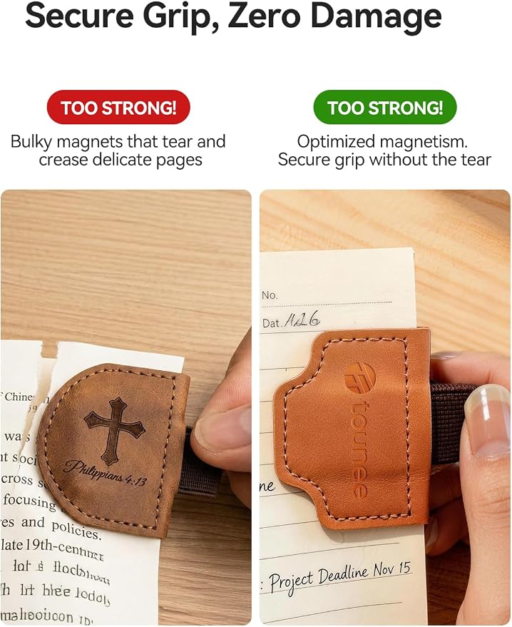 Tounee 6-Pack Magnetic Leather Bookmarks with Integrated Pen Holder, Essential Reading Accessories for Book Lovers & Avid Readers, Slim Page Markers for Bible Study, Journaling & Planners