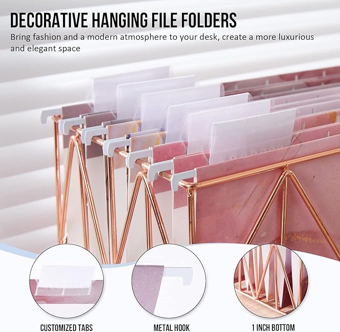 Y YOMA 18 Pack Decorative Hanging File Folders Letter Size Cute Hanging Folder Pretty File Folder Organizer for Filing Cabinet Office Home Work Documents with 1/5-Cut Adjustable Tabs, 3 Rose Design