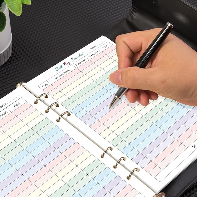 (2-Pack) Payment Checklist Refills - 100 Sheets/200 Pages Colorful Monthly Budget Forms for A5 Binder, 6 Hole Punched, 100 gsm White Paper, 5.8" x 8.3"