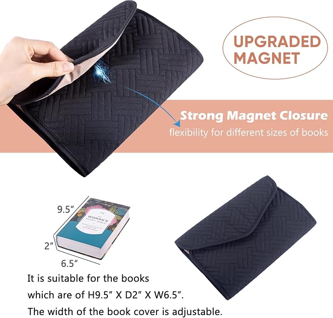 APLUFINE Reusable Book Cover with Magnet Closure - Adjustable Book Sleeve for Hardcovers and Paperbacks