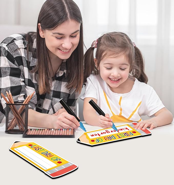 JUESMOS First & Last Day of School Chalkboard for Kids Girls Boys, 4.4"x12.6" Double Sided Pencil Back to School Sign 1st Day of Preschool Kindergarten Board Sign Back to Schools Photo Prop Supplies