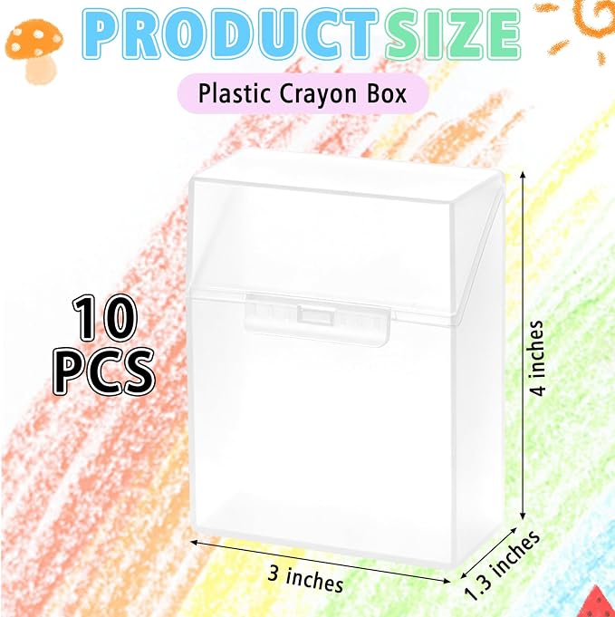 10 Pieces Plastic Crayon Box Clear Crayon Holder Case 24 Crayons with Hinged Lid and Snap Closure for School Classroom Office Art Craft Supply (10 PCS, Clear)