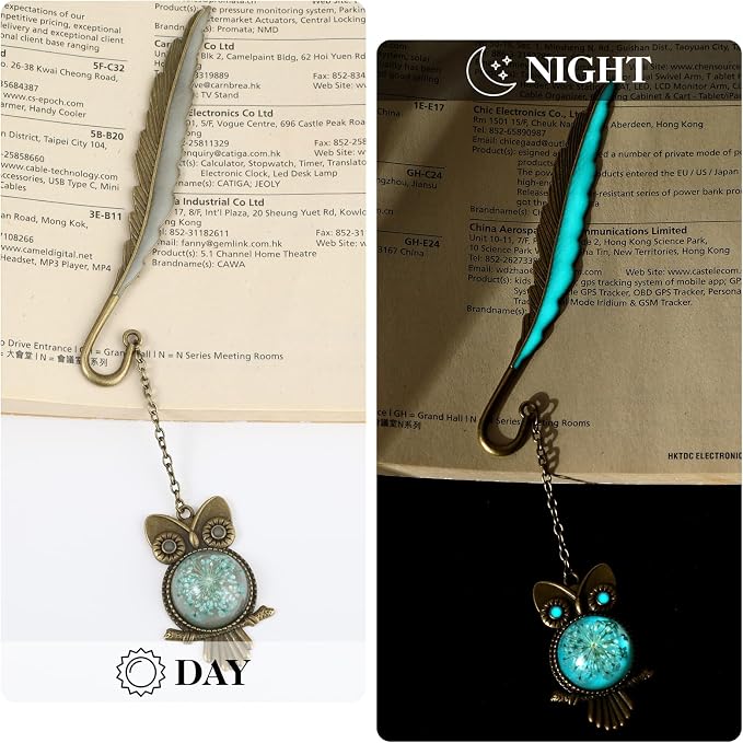 Jeffdad Fantasy Luminous Glow in The Dark Bookmark Gifts for Women Girls - Bronze Owl & Butterfly