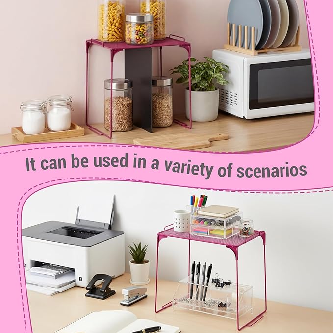 Colarr Hot Pink Locker Organizer Shelf Locker Accessories for Girls Stackable Storage Organization Shelf Area Saver Fits Standard Size for School Office Kitchen and Home