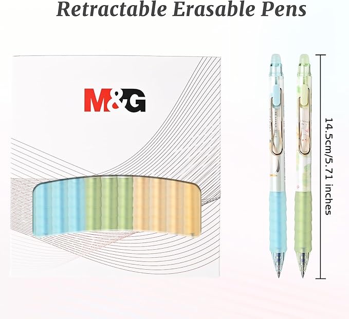 M&G 12Pcs Cute Erasable Gel Pens, 0.5mm Fine Point Retractable Pen, Smooth Writing Quick Dry Blue Ink Pens for School Office Home Supplies (Blue Ink)