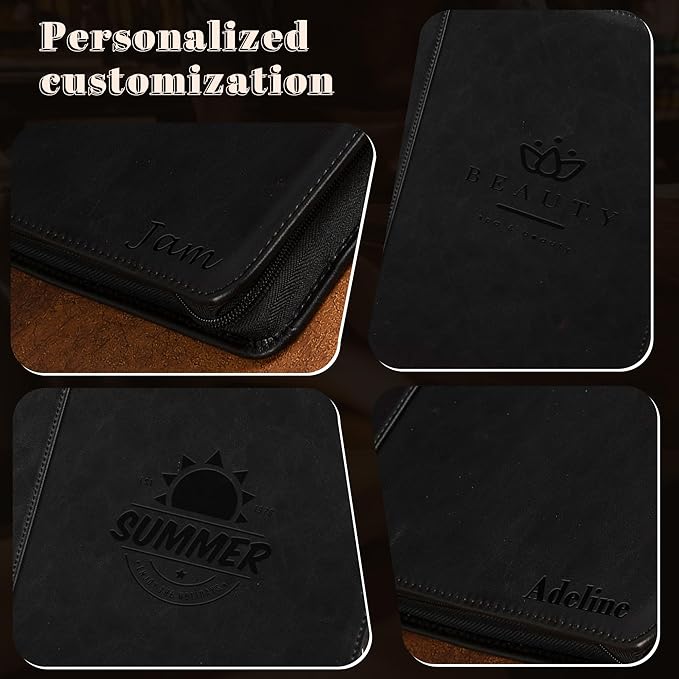 AZXCG Padfolio for Men, 3 Ring Binder Portfolio Folder, Vegan Leather, Personalized with A4 Notepad Holder, Business Document Organizer, Black