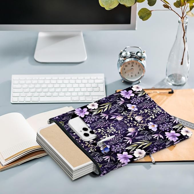 Book Lovers Book Sleeve, Book Accessories Bookish Gifts Book Gifts Friendship Christmas Birthday Gifts for Women Floral Lovers Teacher Mom, Aesthetic Book Pouch Book Protector, Purple Flowers
