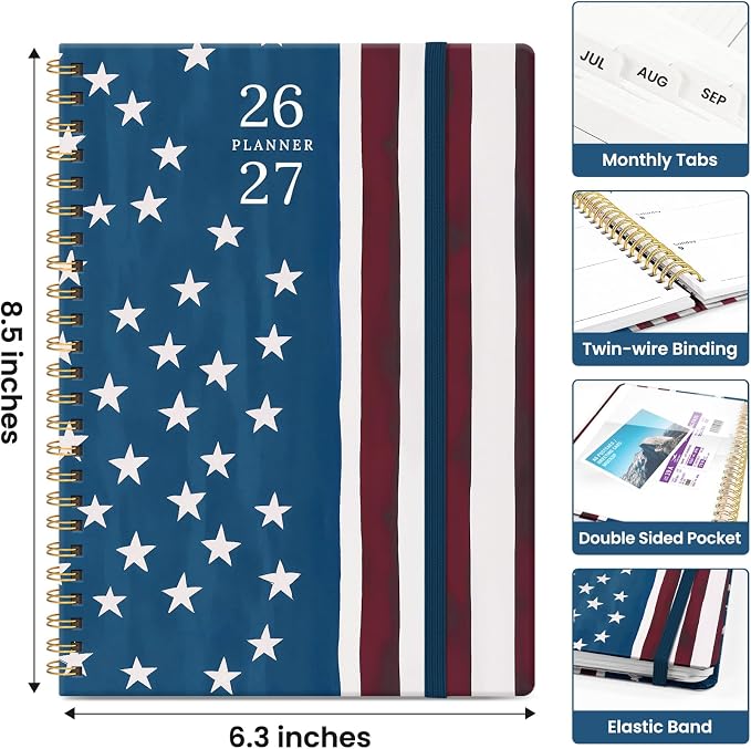 Planner 2026–2027, Academic Year Monthly & Weekly Calendar Book, Jul 2026–Jun 2027, Hardcover Organizer with Tabs, Student & Teacher Planner, 6.3" x 8.5", Star Riders