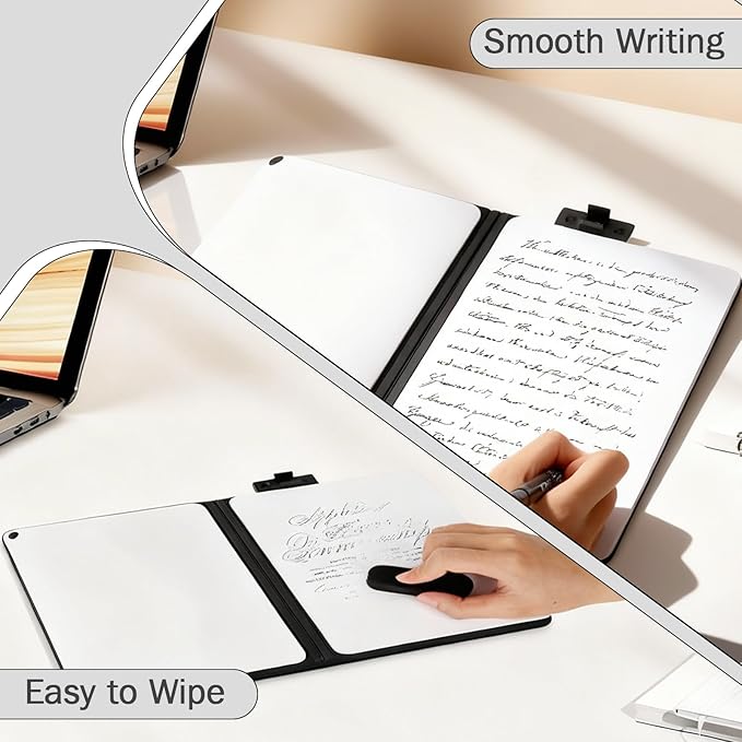 8.4" x 6" Portable White Board Dry Erase Notebook, PU Leather Shell Double Sided Folding Whiteboards with 3 Pens, Small Travel Dry Erase Board for Study, Meeting, Planning,doodling,Gift for Child